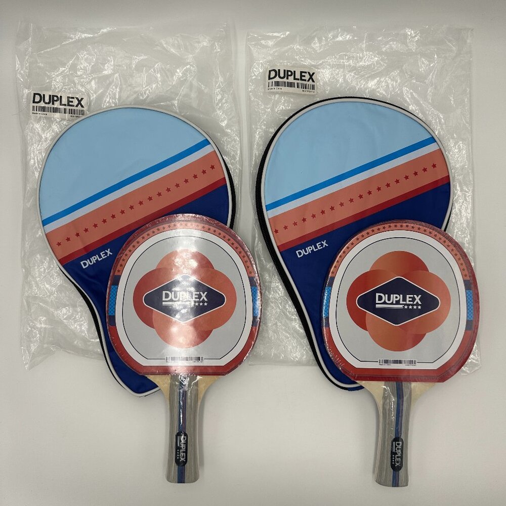 2 Duplex 4 Star Table Tennis / Ping Pong Paddles with 2 Carrying Cases